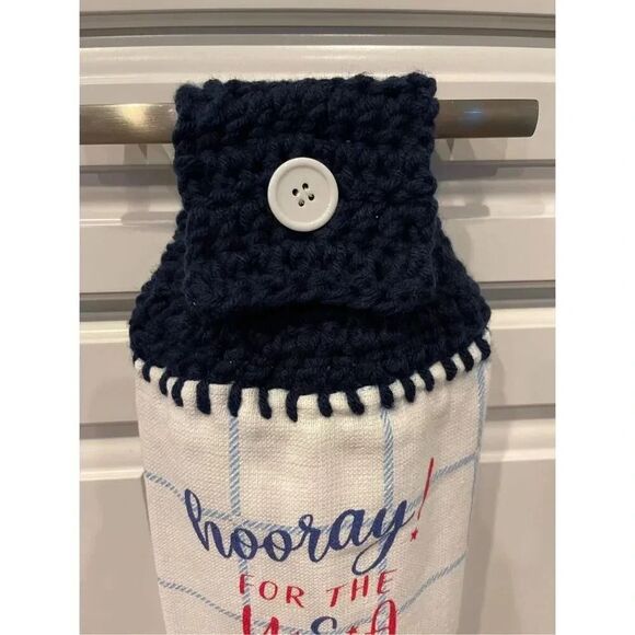 Crochet Top Kitchen Towel- Hooray For The USA - Picture 2 of 3